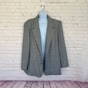 80’s MATTI O! SPORT Houndstooth rhinestone blazer jacket size 14 Vintage